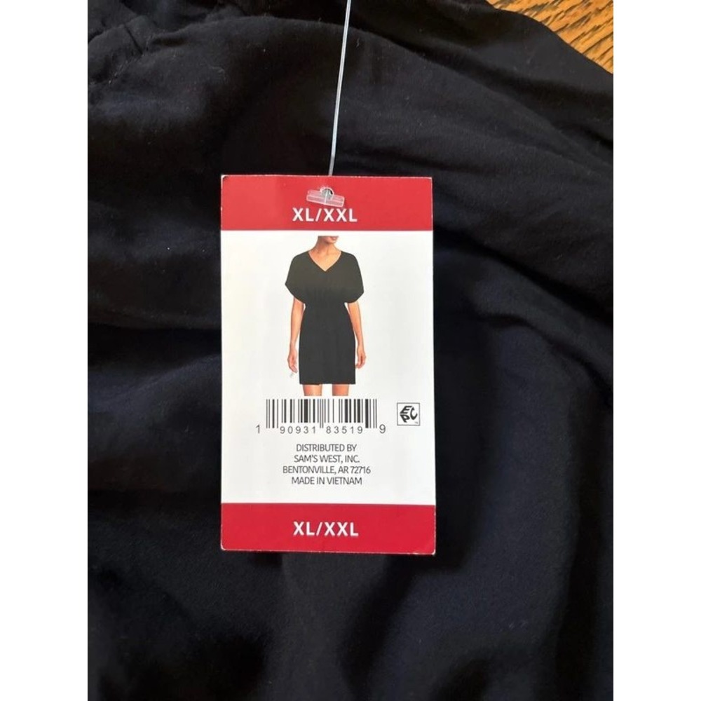 Lands End Womens Black V-Neck Drawstring Waist Swim Cover-Up Dress XL/XXL NEW